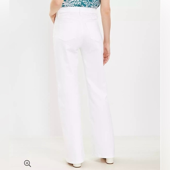 LOFT Wide Leg High Rise White Frayed Hem Jeans Size 29 8 Petite​ - Picture 2 of 7